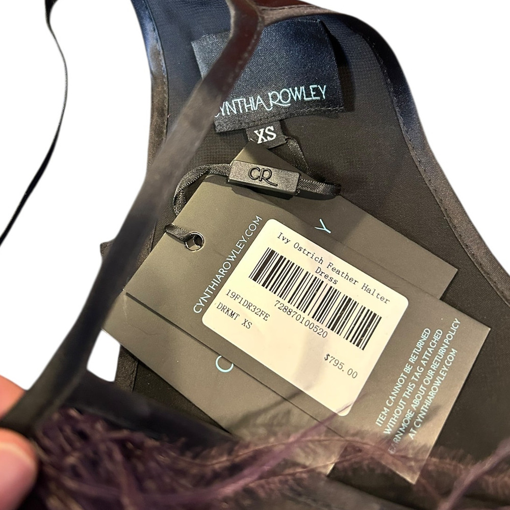CYNTHIA ROWLEY Women's Ostrich Feather Dress XS Ivy Ombre NWT Mini $795 - Picture 8 of 10
